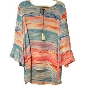 Rafaella Shirt Flowy Size XL Colorful Blouse Top Bell Sleeves